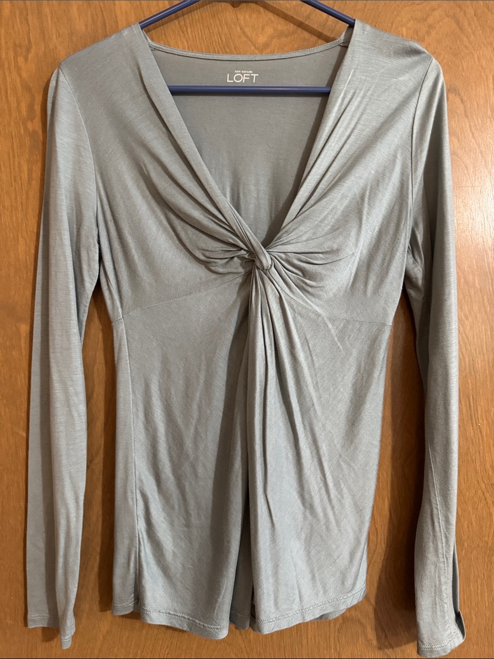 LOFT blue-grey Twist-Front Long Sleeve Tee
